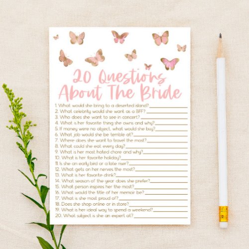 20 Questions About The Bride Bridal Shower Game Stationery