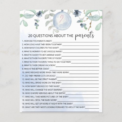 20 Questions about the Parents baby shower game