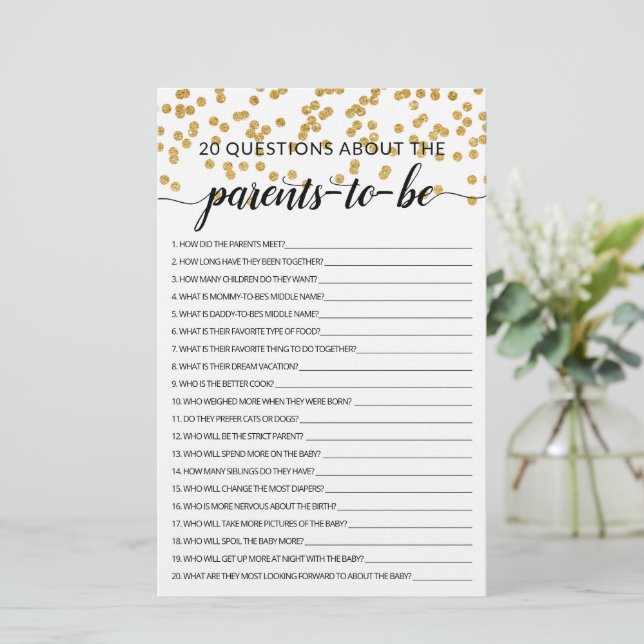 20 Questions about the Parents Baby Shower game (Standing Front)