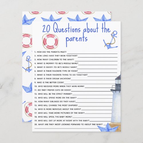 20 Questions about the Parents baby shower game