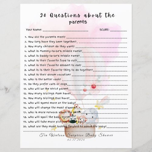  20 Questions about the Parents Baby Shower Game