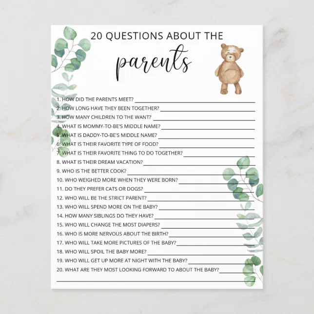 20 Questions about the Parents Baby Shower game | Zazzle