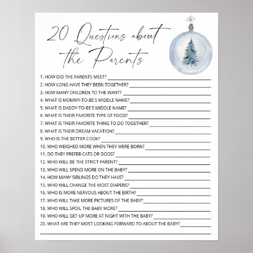 20 Questions about the Parents baby shower game Poster