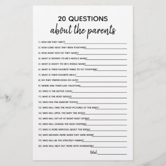 20 Questions Minimalist Baby Shower Game