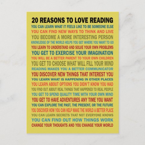 20 Reasons to Love Reading Books Postcard