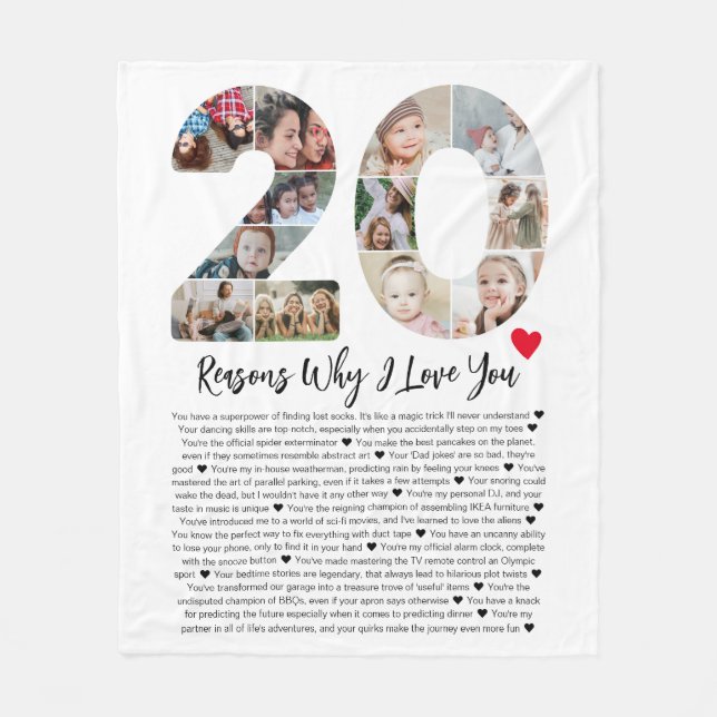 20 Reasons Why I Love You 20th Birthday Collage Fleece Blanket (Front)