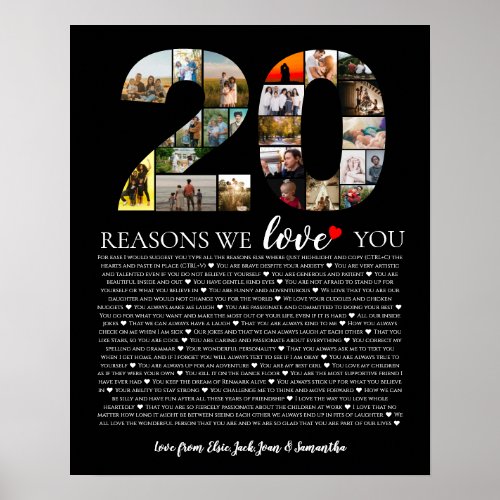 20 reasons why we love you anniversary photo poster