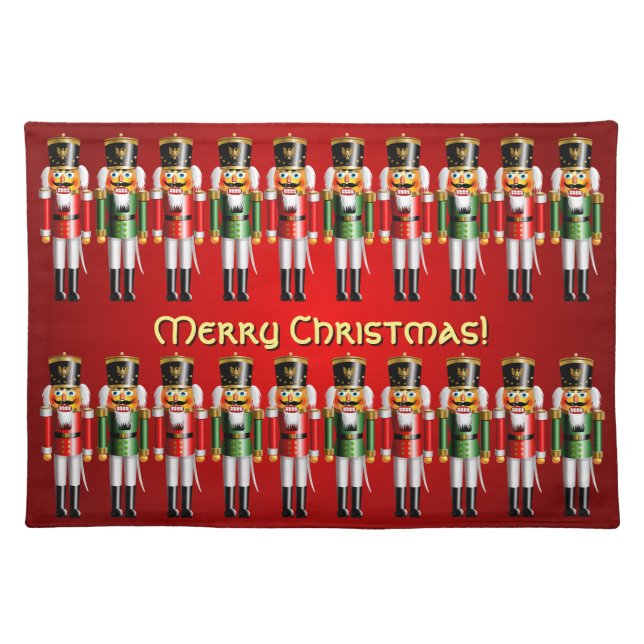 20 Red And Green Xmas Nutcracker Toy Soldiers Cloth Placemat (Front)
