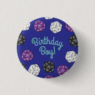 20 Sided Dice DND Games Birthday Party Button