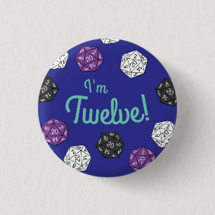 20 Sided Dice DND Games Kids Birthday Party Button