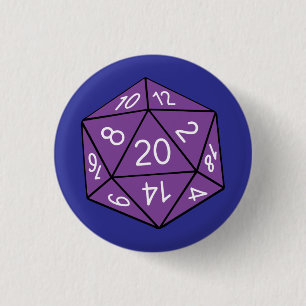 20 Sided Dice DND Games Kids Birthday Party Button
