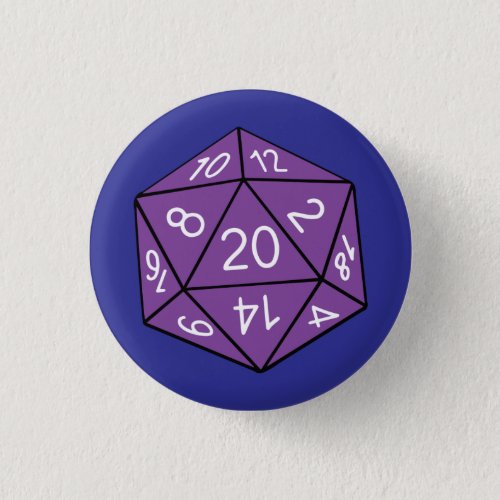 20 Sided Dice DND Games Kids Birthday Party Button