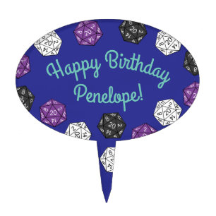 20 Sided Dice DND Games Kids Birthday Party Cake Topper