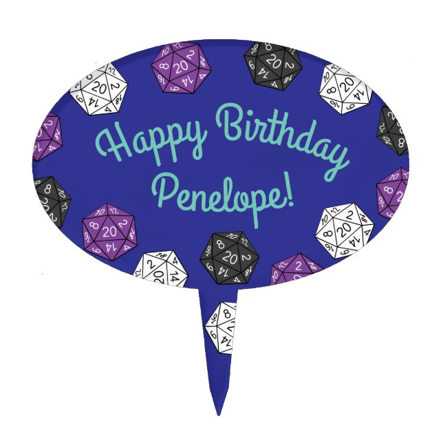 20 Sided Dice DND Games Kids Birthday Party Cake Topper (Front)