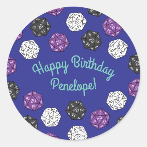 20 Sided Dice DND Games Kids Birthday Party Classic Round Sticker