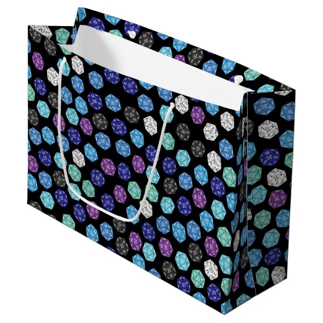 20 Sided Dice DND Games Kids Birthday Party Large Gift Bag (Front Angled)