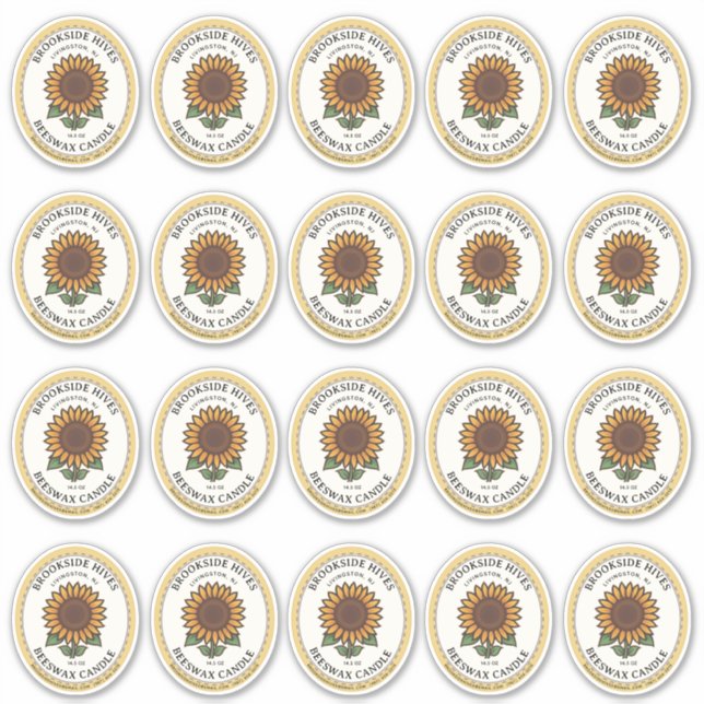 20 Small Jar Oval Sunflower Candle Label  (Front)