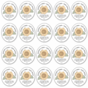 20 Small Oval Honey Label with Sunflower 