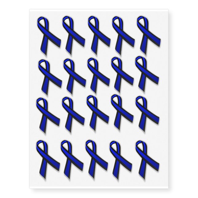 20 Small Police Memorial Ribbons Temporary Tattoos (Front)