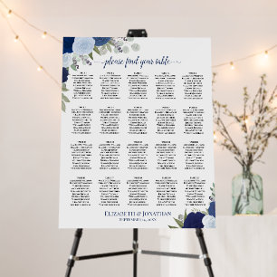 20 Table Blue Boho Roses Wedding Seating Chart Foam Board