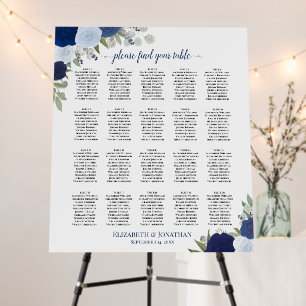 20 Table Blue Boho Roses Wedding Seating Chart Foam Board