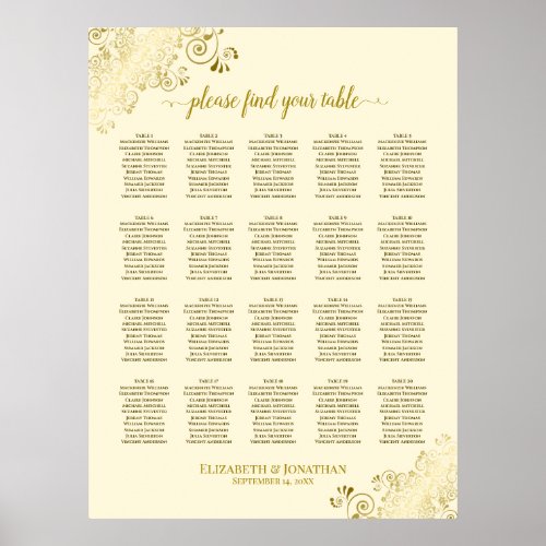 20 Table Cream  Gold Frills Wedding Seating Chart