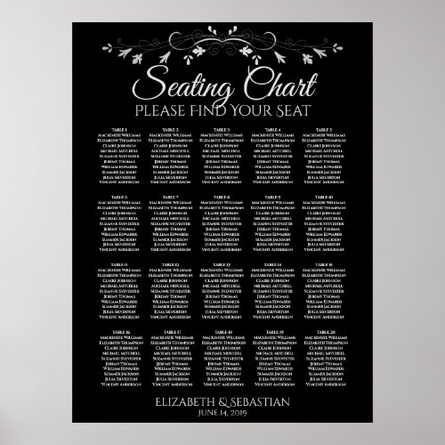 20 Table Elegant Black Wedding Seating Chart