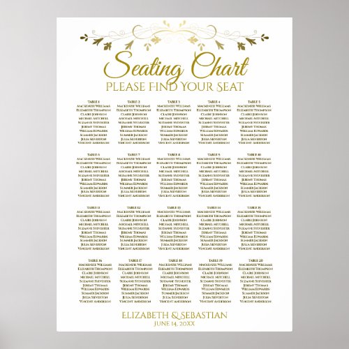 20 Table Elegant Gold Wedding Seating Chart