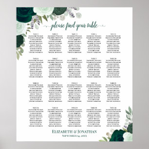20 Table Emerald Boho Floral Wedding Seating Chart