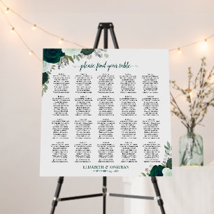 20 Table Emerald Boho Roses Wedding Seating Chart Foam Board