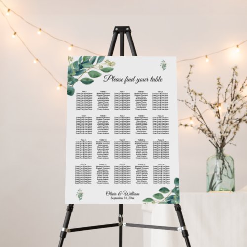 20 Table Eucalyptus Greenery Wedding Seating Chart Foam Board