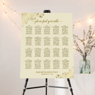 20 Table Fancy Gold & Cream Wedding Seating Chart Foam Board