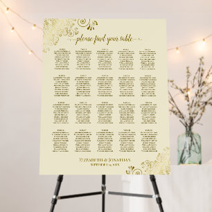 20 Table Fancy Gold & Cream Wedding Seating Chart Foam Board