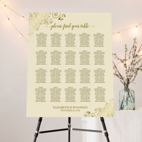 20 Table Fancy Gold  Cream Wedding Seating Chart Foam Board