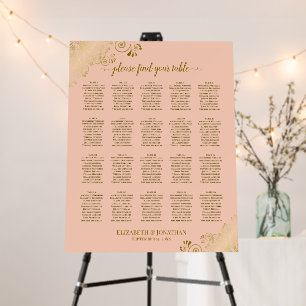 20 Table Fancy Peach & Gold Wedding Seating Chart Foam Board