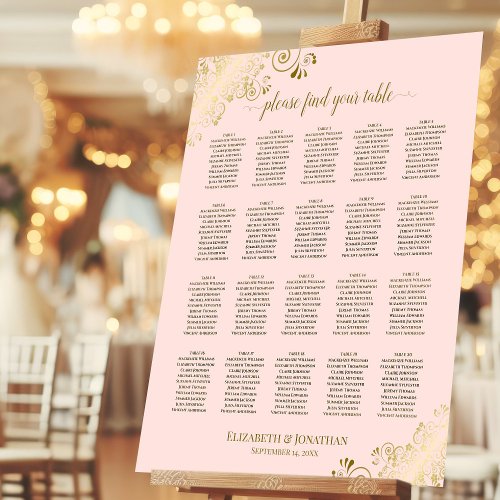 20 Table Fancy Pink  Gold Wedding Seating Chart Foam Board
