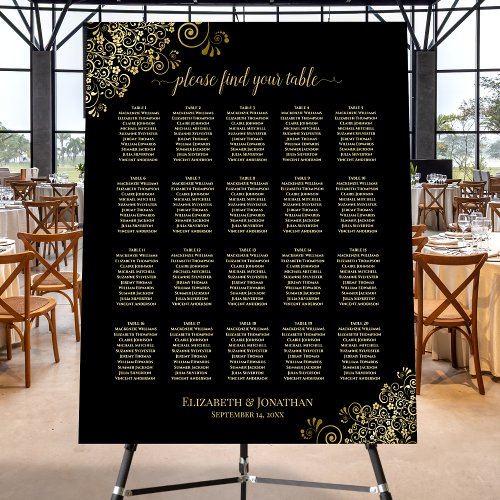 20 Table Frilly Black  Gold Wedding Seating Chart Foam Board