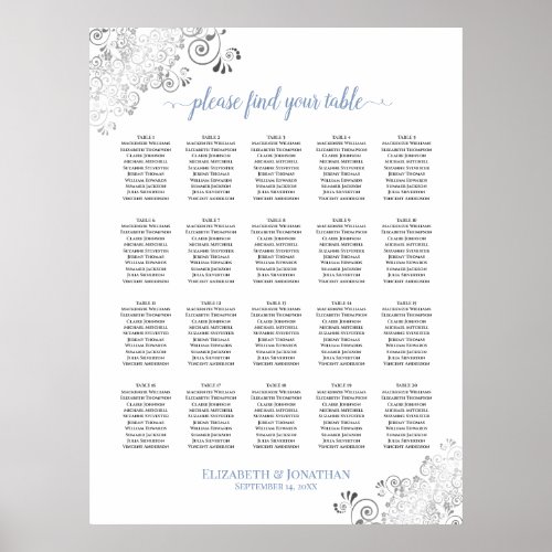 20 Table Frilly Wedding Seating Chart White  Blue