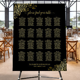 20 Table Gold Lace on Black Wedding Seating Chart Foam Board