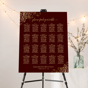 20 Table Gold Lace Seating Chart Auburn Brown Foam Board