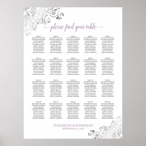 20 Table Lacy Wedding Seating Chart White Lavender