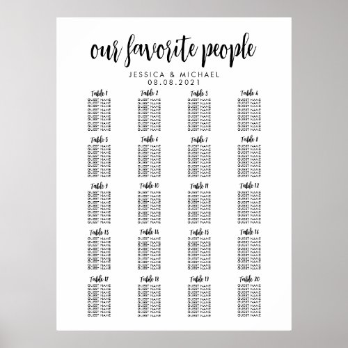 20 Table Large Wedding Guest Seating Chart
