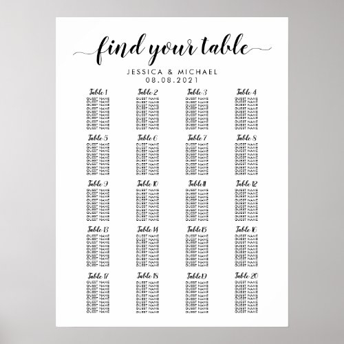 20 Table Large Wedding Guest Seating Chart