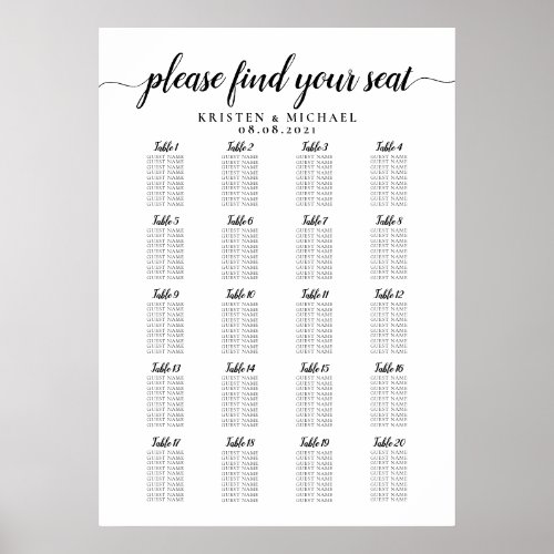 20 Table Large Wedding Guest Seating Chart