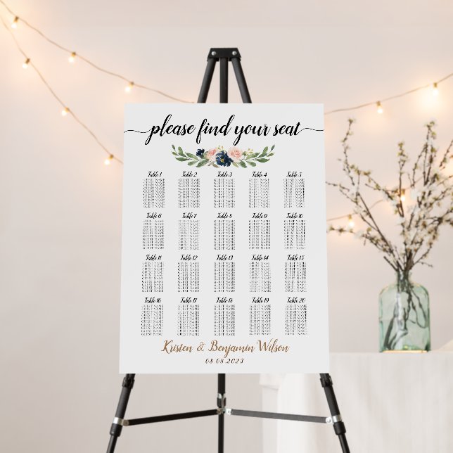 20 Table Large Wedding Guest Seating Chart  Foam Board (In Situ (Stand))