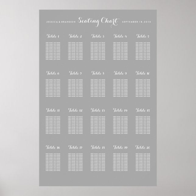 20 Table Large Wedding Seating Chart - Any Color (Front)