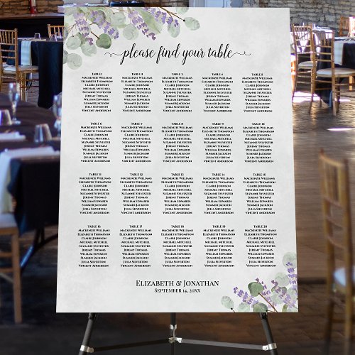 20 Table Lavender Eucalyptus Wedding Seating Chart Foam Board