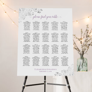 20 Table Lavender Silver Lace White Seating Chart Foam Board