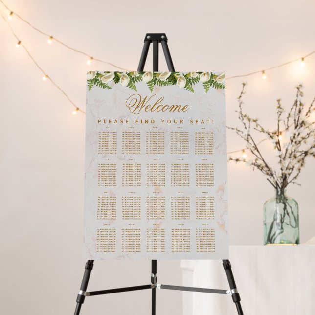 20 Table Marble Script Calla Lilies Seating Chart Foam Board (In Situ (Stand))