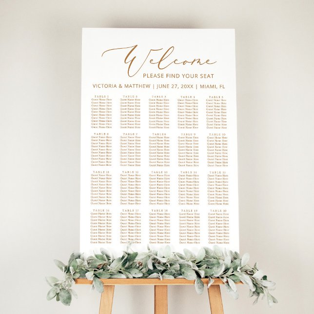 20 Table Minimalist Gold Wedding Seating Chart  (Creator Uploaded)